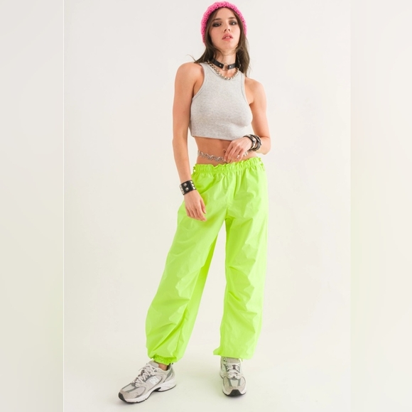 NWT NEON TECH PARACHUTE PANTS, NEON YELLOW, VARIOUS SIZES - Picture 1 of 7